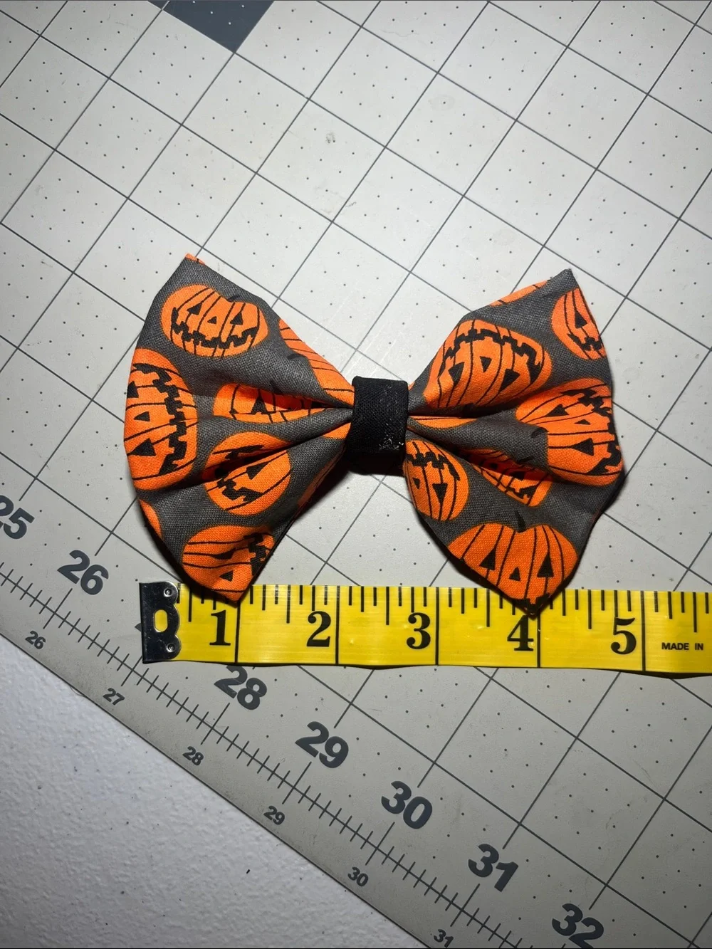 Halloween Pumpkin Print Kids Hair Bow - Orange & Gray